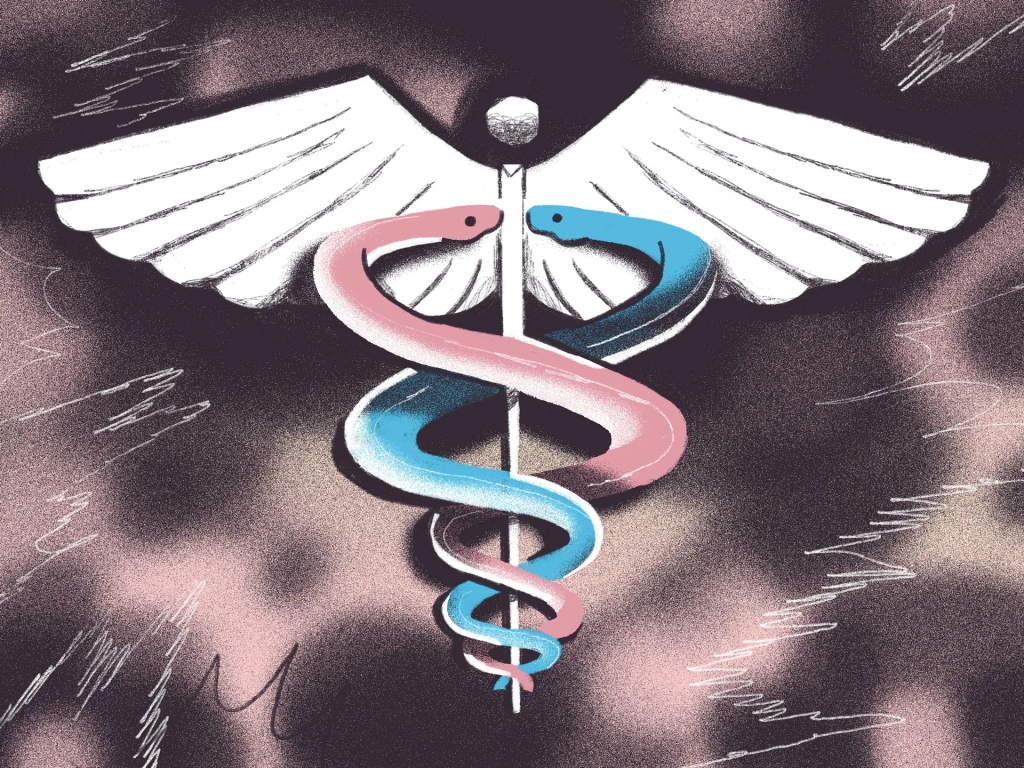 Health care symbol with trans colors